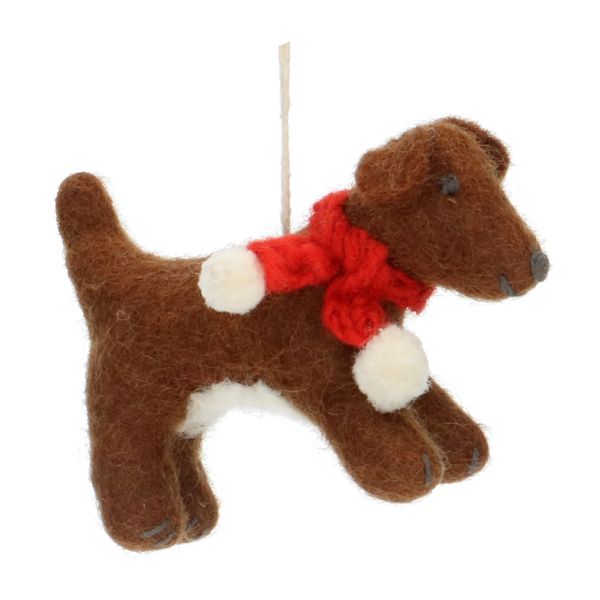 Kersthanger hondje met kerstslinger, vilt, ca. 6 cm