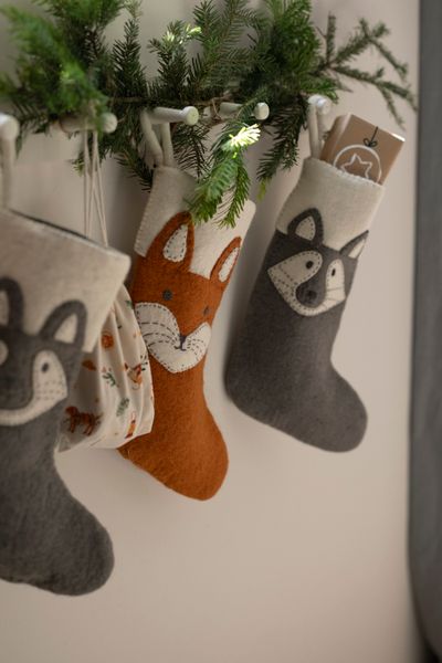 Felt, badger head Christmas stocking, approx. 35 x 24 cm