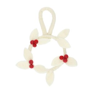 Suspension de Noël, couronne, feuilles et baies, feutrine, blanc, Ø env. 12,5 cm