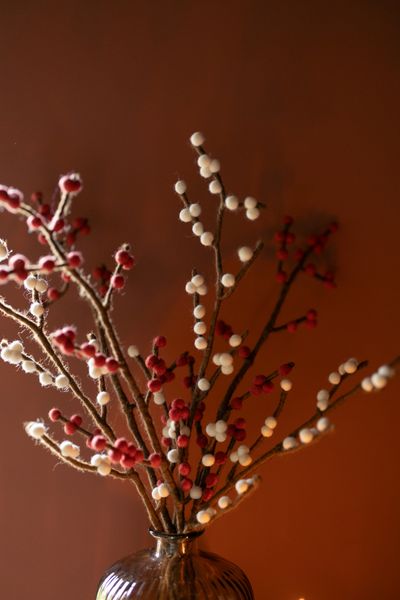 Felt Christmas branch with white berries, approx. 60 cm