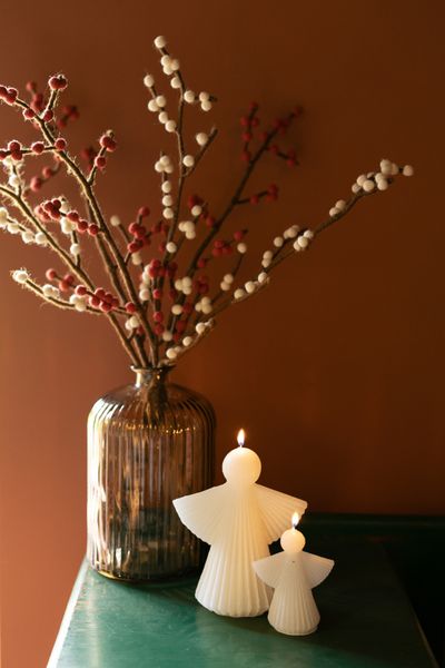 Felt Christmas branch with white berries, approx. 60 cm