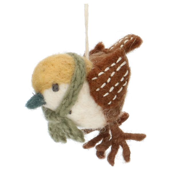 Felt bird with scarf Christmas decoration, approx. 6 cm