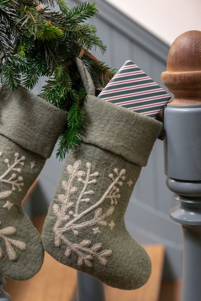 Green felt Christmas stocking with twigs, approx. 35 x 24 cm