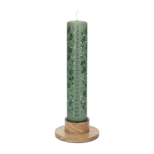 Light-green advent candle with twigs and berries, 25 cm