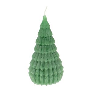 Large, dark-green ribbed Christmas tree-shaped candle