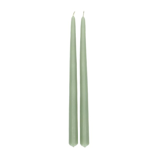 Set of 2, light green, dip-dyed dinner candles