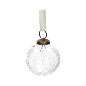 Small glass Christmas bauble with engraved twigs, Ø 5 cm