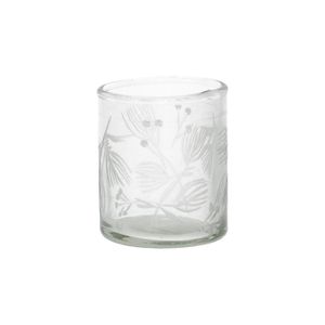 Glass tealight holder with engraved twigs