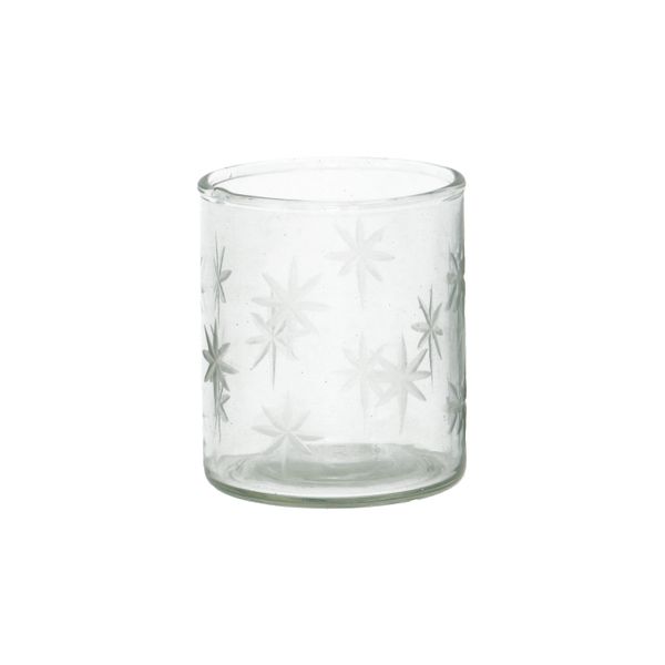 Glass tealight holder with engraved stars