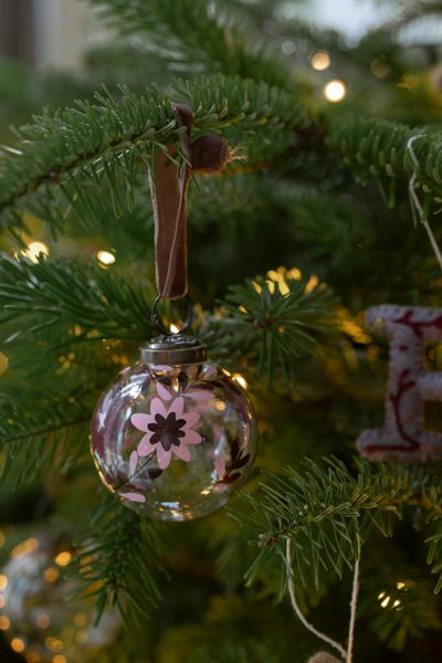 Kerstbal, beschilderd, roze, glas, klein