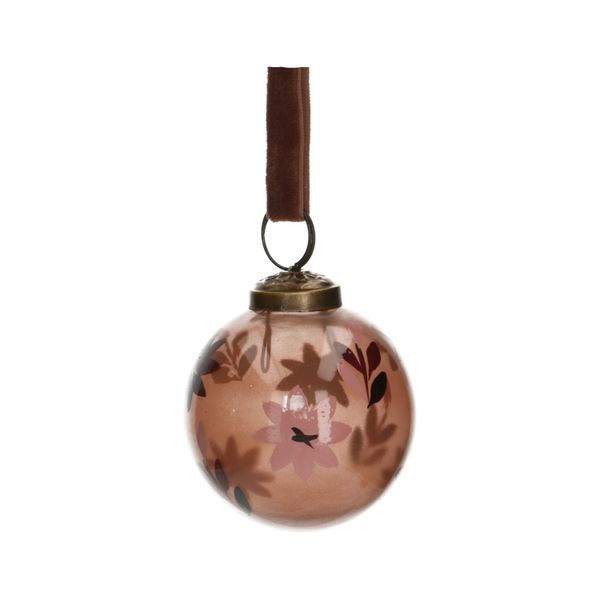 Small, pink-red, hand-painted glass Christmas bauble