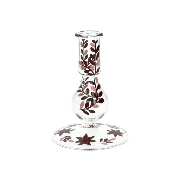 Small, pink, hand-painted glass candlestick