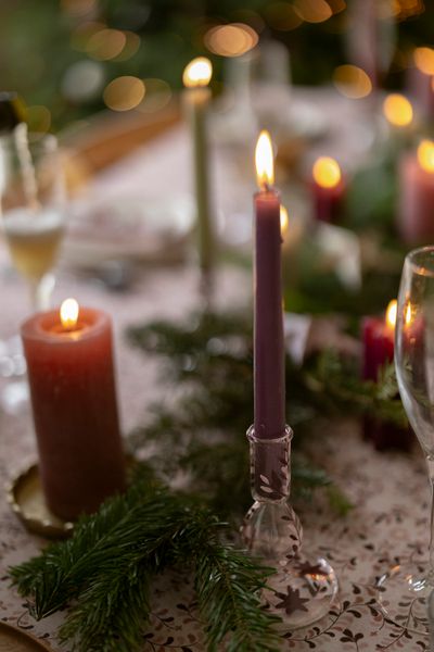 Small, pink, hand-painted glass candlestick