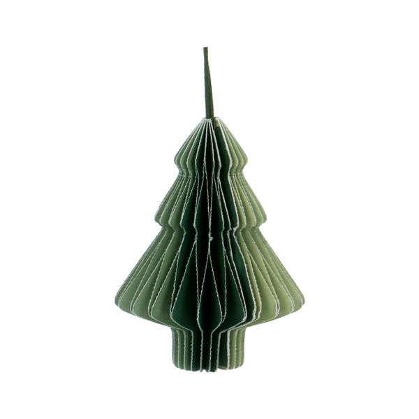 Geen, fold-out, tree-shaped paper Christmas decoration