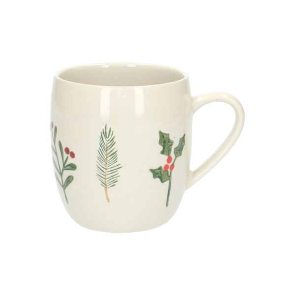 Off-white, stoneware mug with a handle and a Christmas twig motif, Ø 9.5 cm