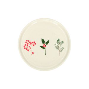 Off white, stoneware pastry plate with Christmas twigs, Ø 15 cm