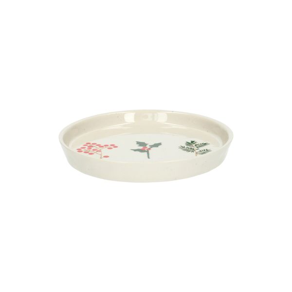 Off white, stoneware pastry plate with Christmas twigs, Ø 15 cm