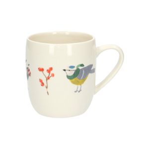 Christmas mug XL, stoneware, off-white, 3 birds, 600 ml