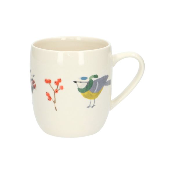 Off white, stoneware mug with handle with 3 birds, Ø 9.5 cm