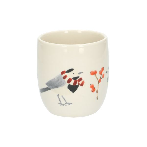 Christmas mug XL, stoneware, off-white, 3 birds, 600 ml