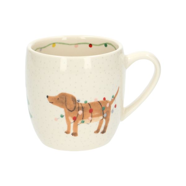 Christmas mug, stoneware, off-white, dog and cat, Ø 9.5 cm