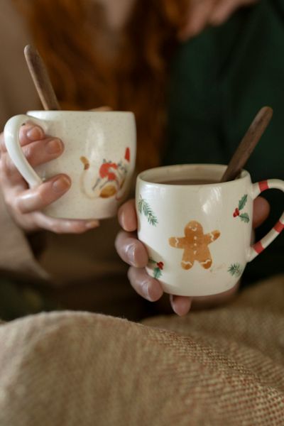 Christmas mug, stoneware, off-white, dog and cat, Ø 9.5 cm