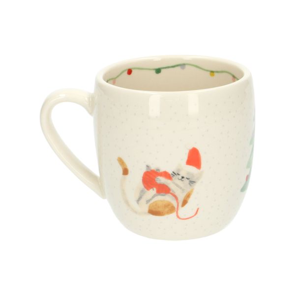 Christmas mug, stoneware, off-white, dog and cat, Ø 9.5 cm