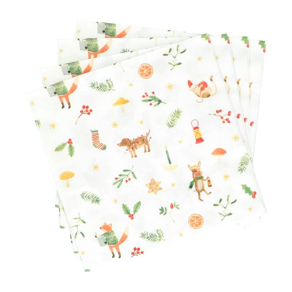 20 paper napkins with Christmas animal print, 33 x 33 cm