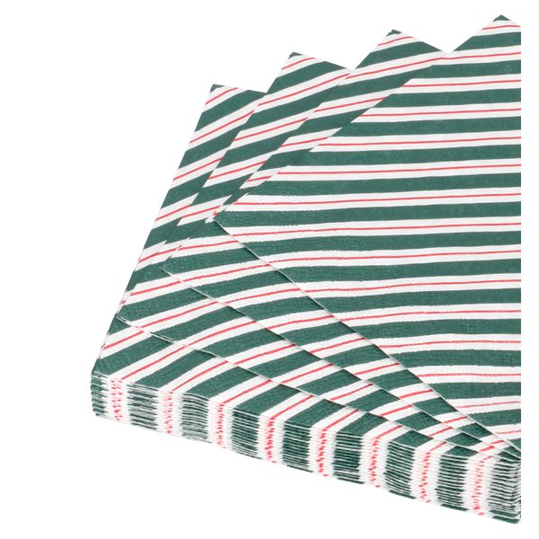 20, red and green-striped paper napkins, 25 x 25 cm