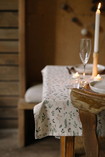 GOTS organic cotton tablecloth with Christmas woodland print, 140 x 180 cm