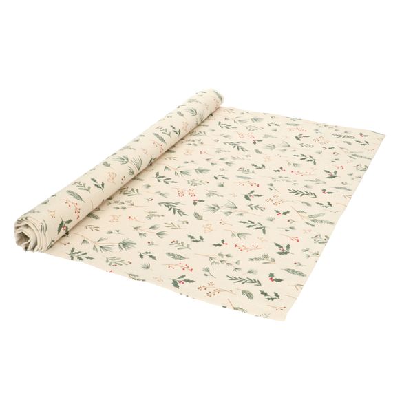 GOTS organic cotton table runner with Christmas woodland print, 50 x 145 cm