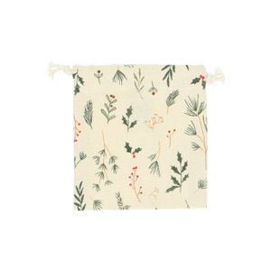 GOTS organic cotton gift bag with Christmas woodland print, 14 x 15 cm