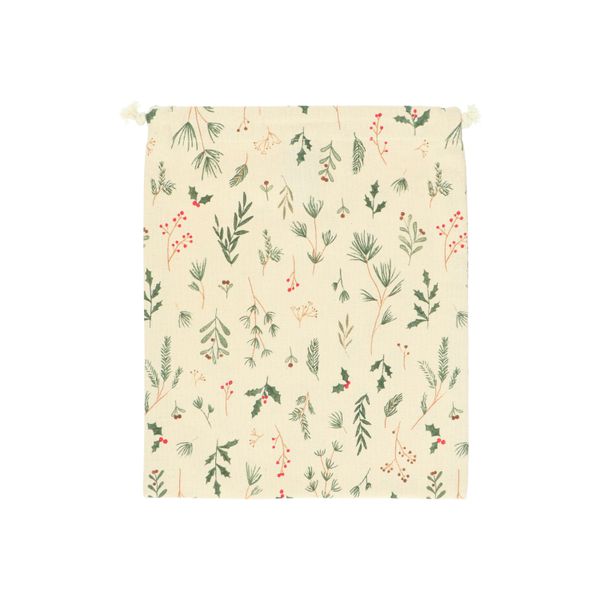 GOTS organic cotton gift bag with Christmas woodland print, 24 x 29 cm