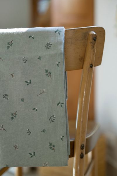 GOTS organic cotton long table runner with Christmas twig print, 45 x 260 cm