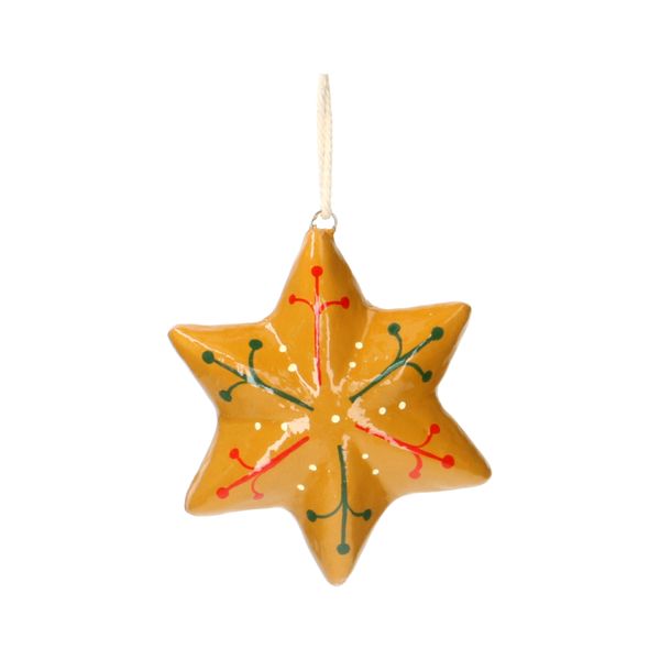 Yellow papier-mâché star Christmas decoration, approx. 5 cm