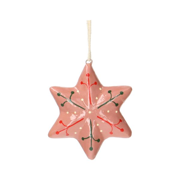 Pink, papier-mâché, star-shaped Christmas decoration, approx. 5.5 cm