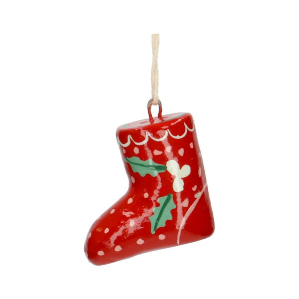 Red papier-mâché Christmas stocking decoration, approx. 6 cm