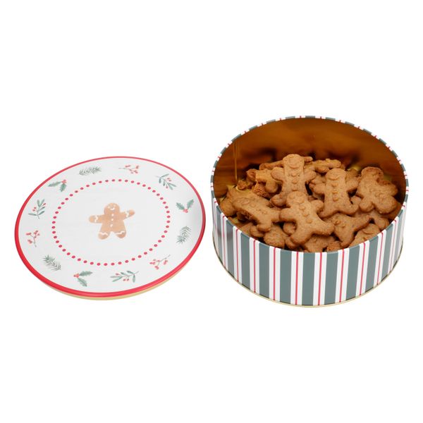 Biscuit tin, air-tight, filled with gingerbread men, speculaas, Ø 17 x 7 cm