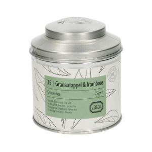 Tin of pomegranate and raspberry green tea, 75 g