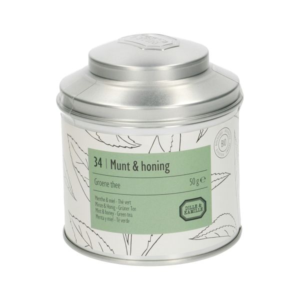 Tin of organic, mint & honey green tea, 50 g