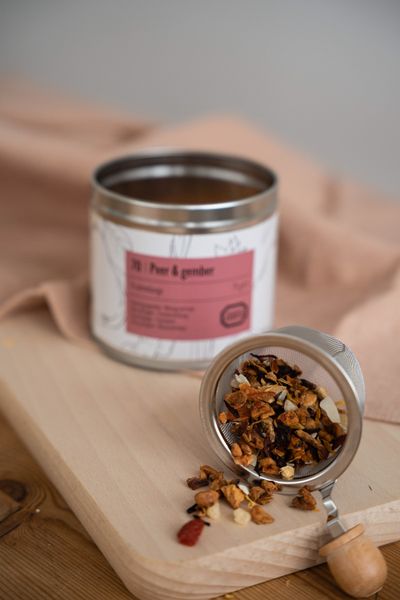 Peer & gember, fruitmelange, blik, 75 gram