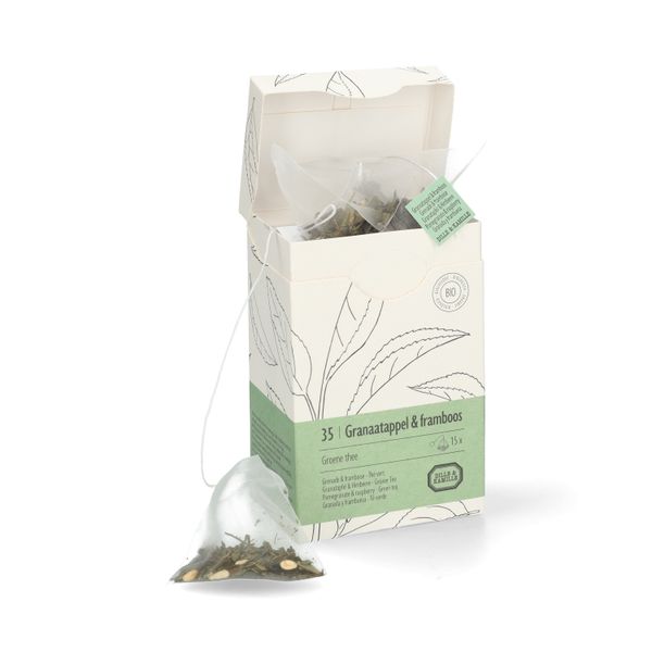 Granaatappel & framboos, biologisch, groene thee, 15 theebuiltjes