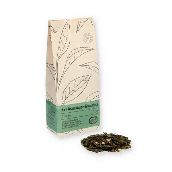 Granaatappel & framboos, biologisch, groene thee, zakje 75 gram