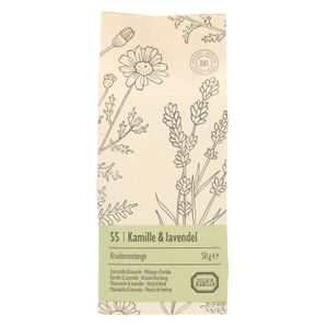 Kamille & lavendel, biologisch, kruidenmelange, zakje 50 gram Kamille & lavendel, biologisch, kruidenmelange, zakje 50 gram