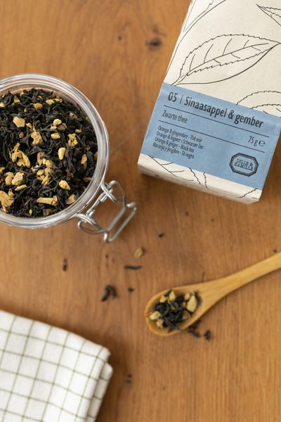 Sinaasappel gember, biologisch, zwarte thee, zakje 75 gram