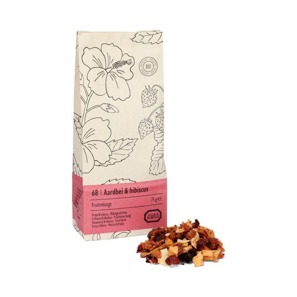 Aardbei hibiscus, biologisch, fruitmelange, zakje 75 gram