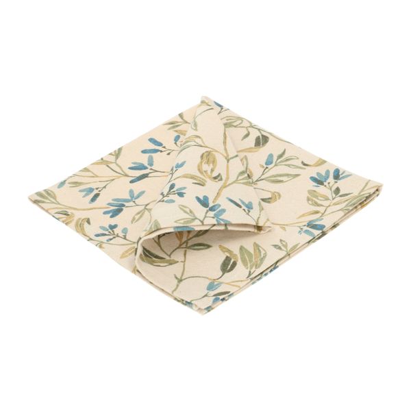 GOTS organic cotton napkin with a blue, winter blossom motif, 40 x 40 cm GOTS organic cotton napkin with a blue, winter blossom motif, 40 x 40 cm