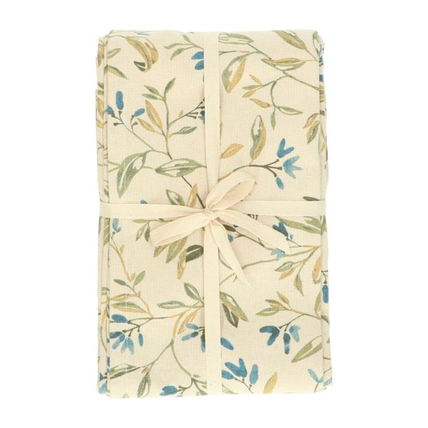 GOTS organic cotton tablecloth with a blue, winter blossom motif, 145 x 180 cm