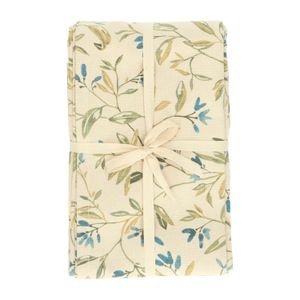 GOTS organic cotton tablecloth with a blue, winter blossom motif, 145 x 250 cm