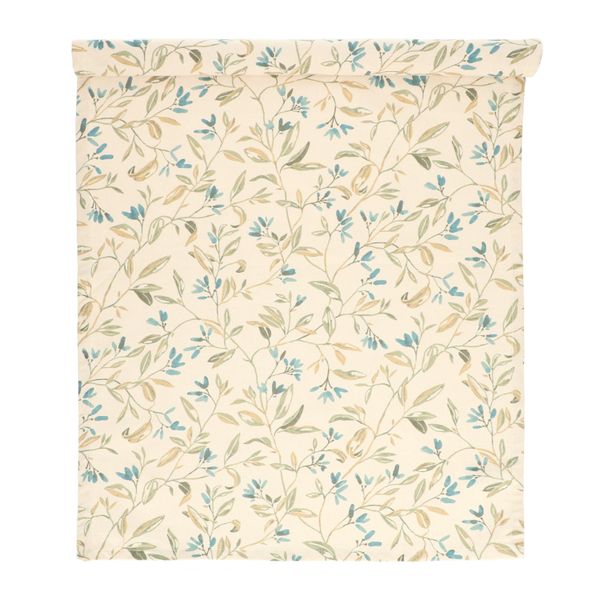 GOTS organic cotton table runner with a blue, winter blossom motif, 50 x 145 cm